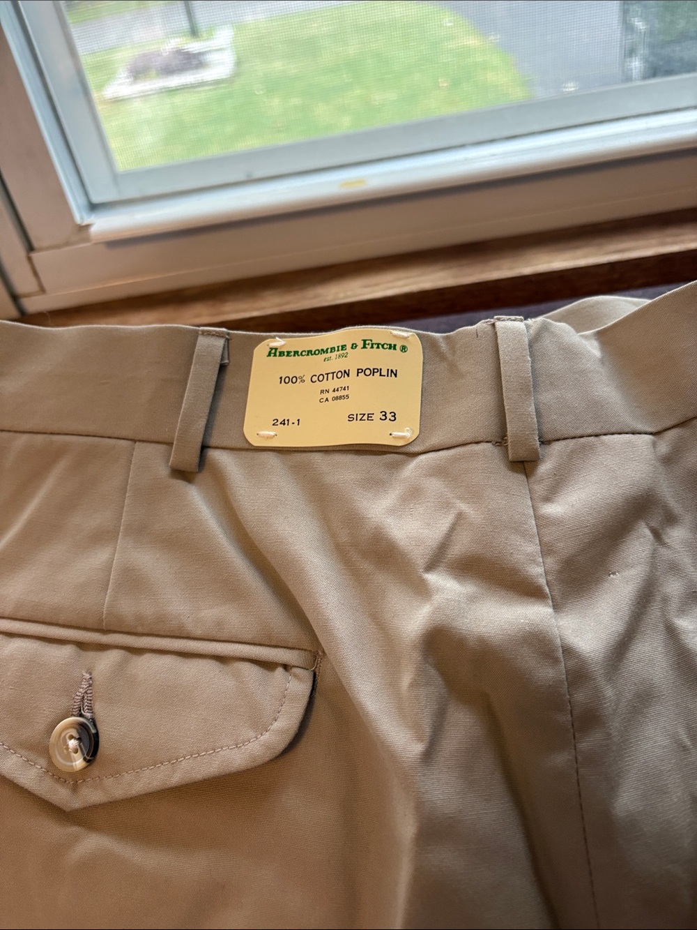 VTG 80s 90s Abercrombie & Fitch Cotton Poplin Trousers Chinos Khaki Mens 33
